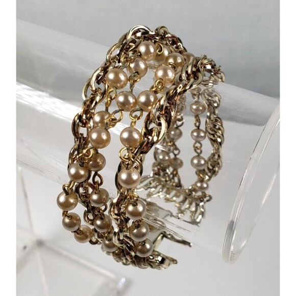 Vintage 1990's Signed Star 5 Strand Gray Pearl Beads Chains 6 1/2 Bracelet - Picture 7 of 15